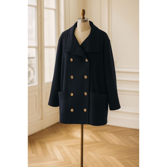 J.Jill Jacket Size 2x Navy Blue Double Breasted Pockets Cotton Preppy Womens - Picture 1 of 9